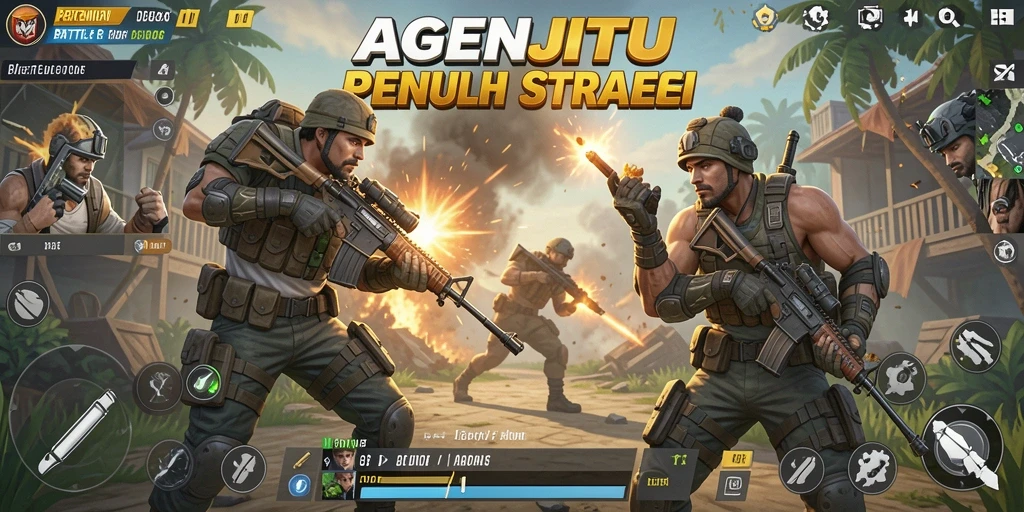 Tangkapan layar utama AGENJITU menampilkan aksi intens dalam game Battle Royale.